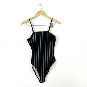 SHEIN Sabrina Neckline Spaghetti Strap Striped Black and White Bodysuit Size S